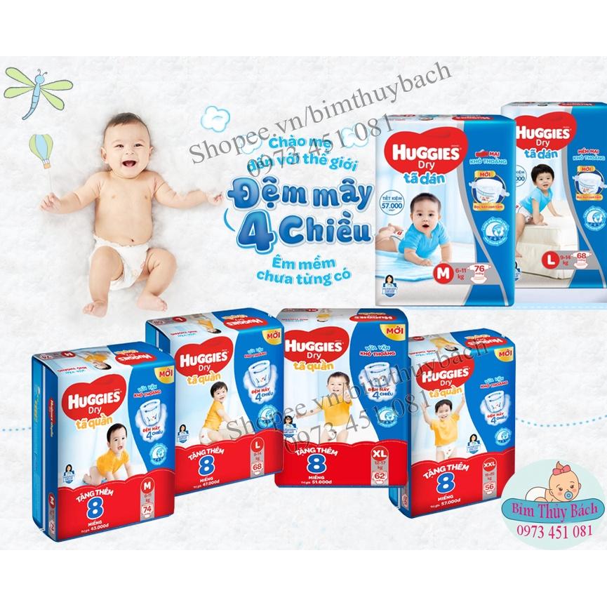 Bỉm Huggies quần/dán đủ size M74/L68/XL62/XXL56(Bao bì mới)