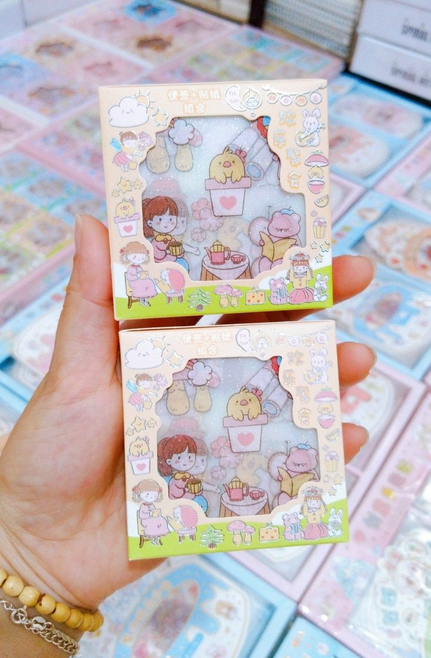 Set Sticker Kèm Giấy Xếp Hạc Siêu Cute (6 Tấm Sticker + 20 Giấy Xếp Hạc