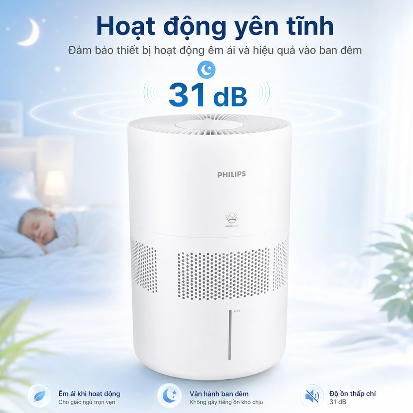 Máy tạo độ ẩm công nghệ NanoCloud UV khử khuẩn Philips HU5969 - Dùng cho phòng diện tích 85m2 - Hàng nhập khẩu
