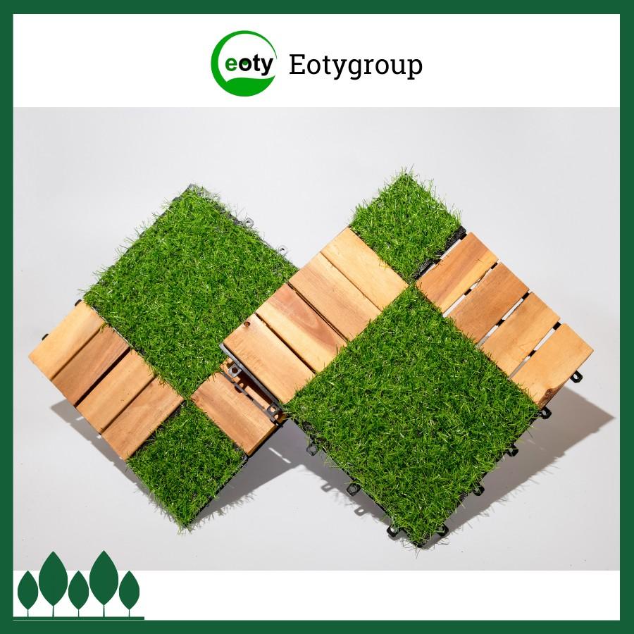 Gỗ lót sàn ngoài trời, ban công, sân vườn kết hợp cỏ nhân tạo 2cm 10-20 30cmx30cm - vỉ gỗ lót sàn