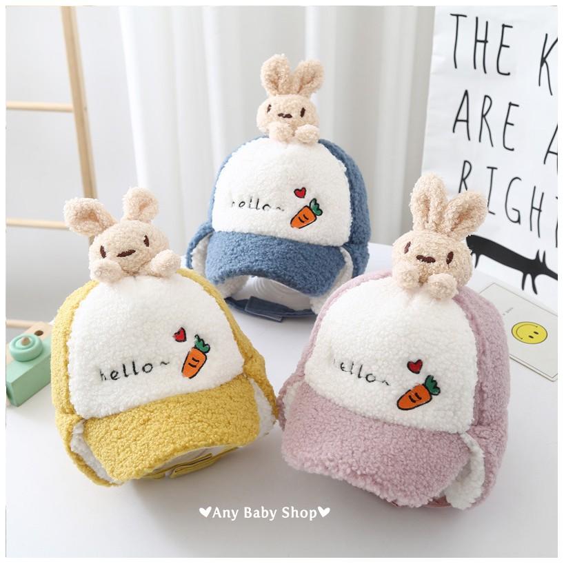 Mũ nón phi công in hình cà rốt và thỏ con cute cho bé trai bé gái có ốp tai nhiều màu dễ thương-hàng có sẵn