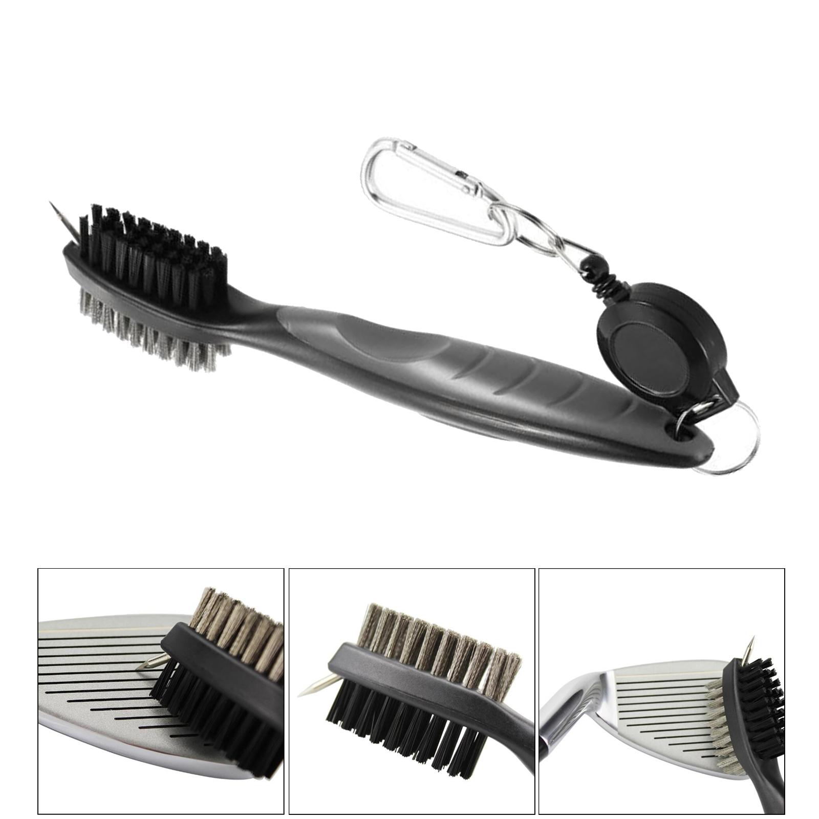 Double Sided Golf Club Brush Tool Kit Groove Cleaner Cleaning Tool, Retractable Extension Cord and Clip Golf Accessories