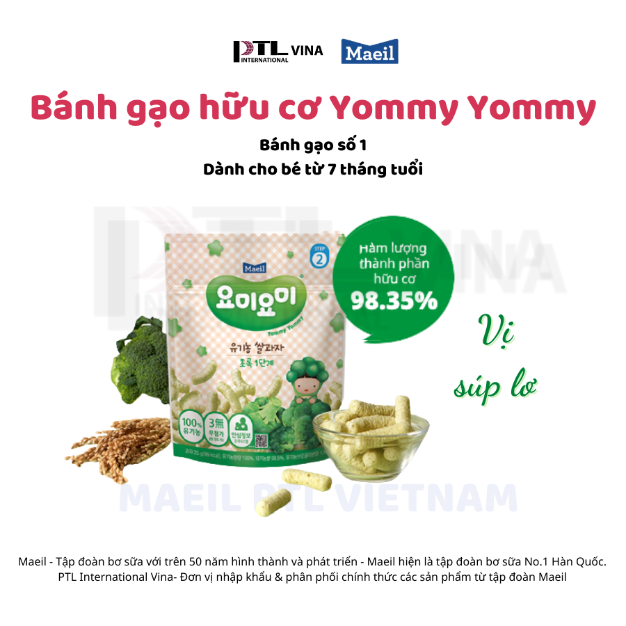 Bánh gạo ăn dặm hữu cơ Yummy Yummy Green Stage 1 súp lơ