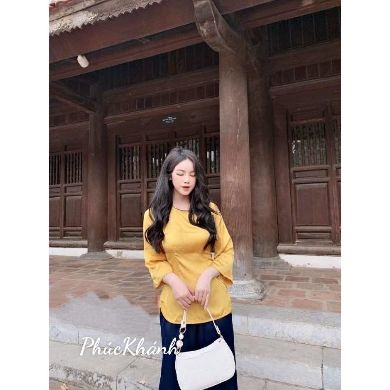 Bộ lam đi chùa đủ size áo bà ba lụa gấm loại 1 mềm mịn