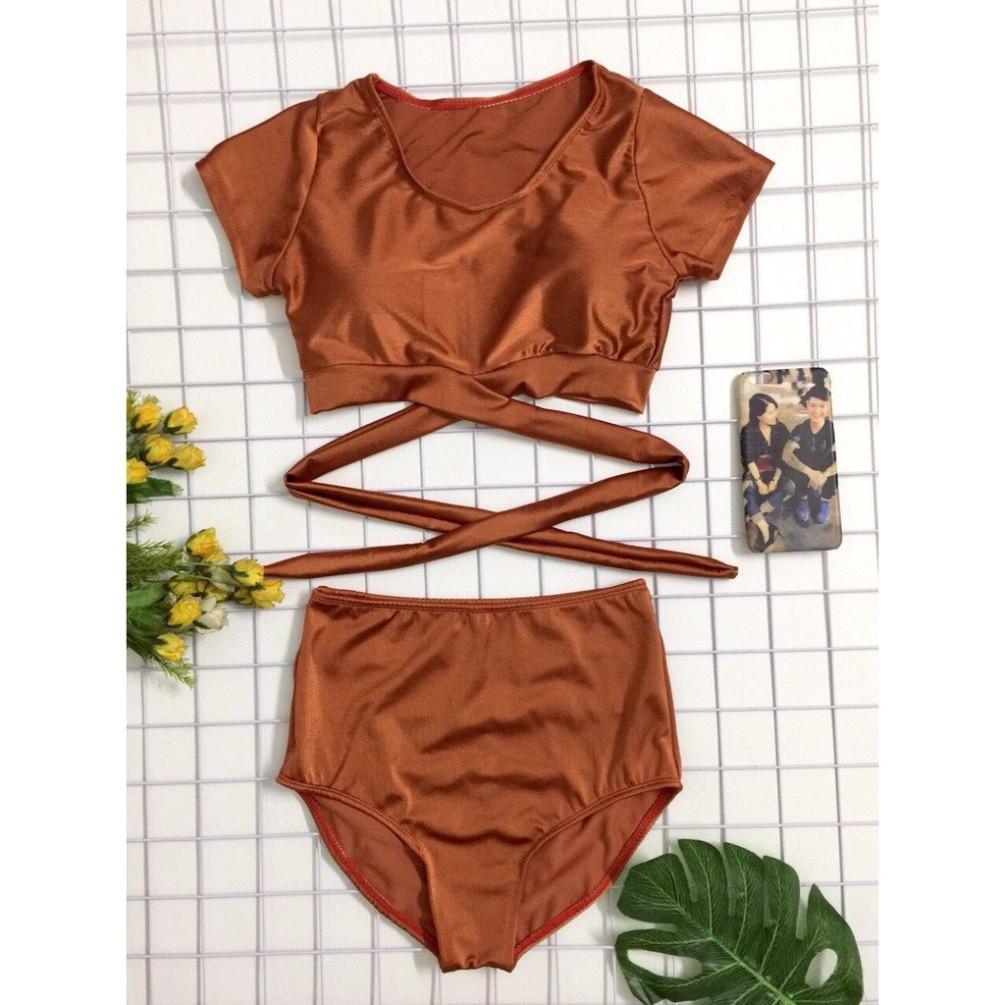 freeship Bikini, bộ bơi áo tay lửng nơ ngực, phong cách Hàn Quốc - EVA shop