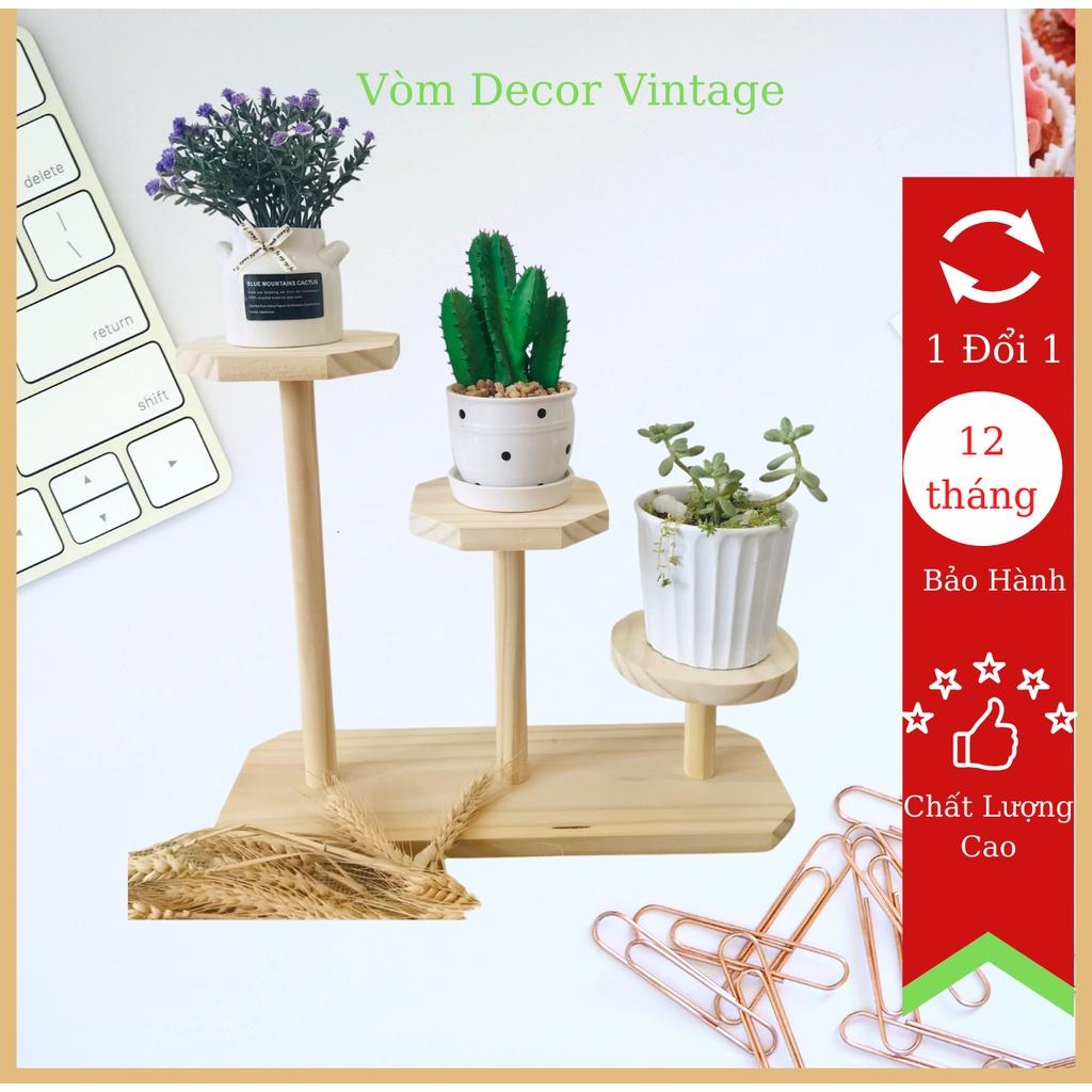 Kệ gỗ 3 tầng decor cây cảnh, chậu hoa bàn học bàn làm việc KG005