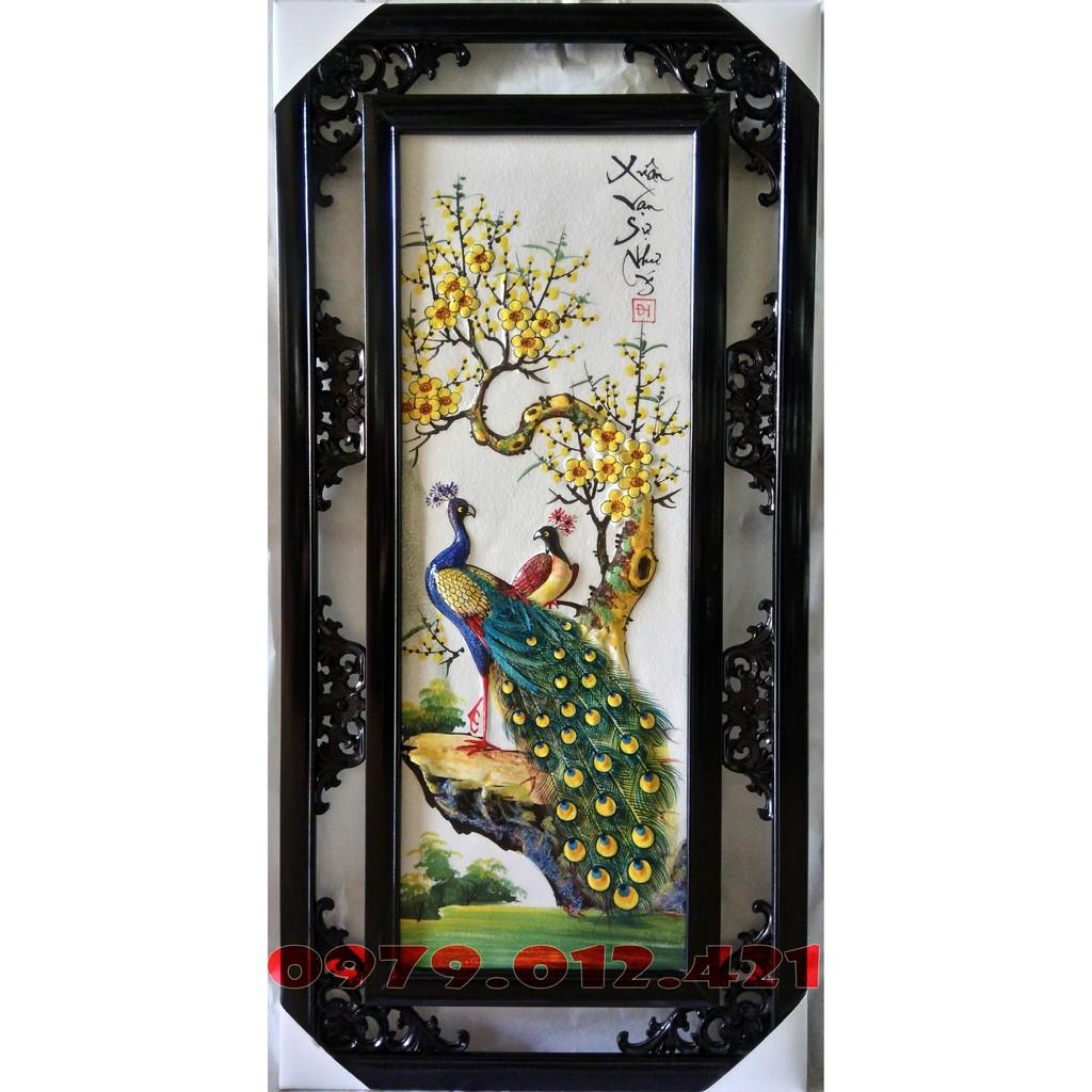 Tranh tứ quý Bát Tràng họa tiết đắp nổi kích thước 43x87cm