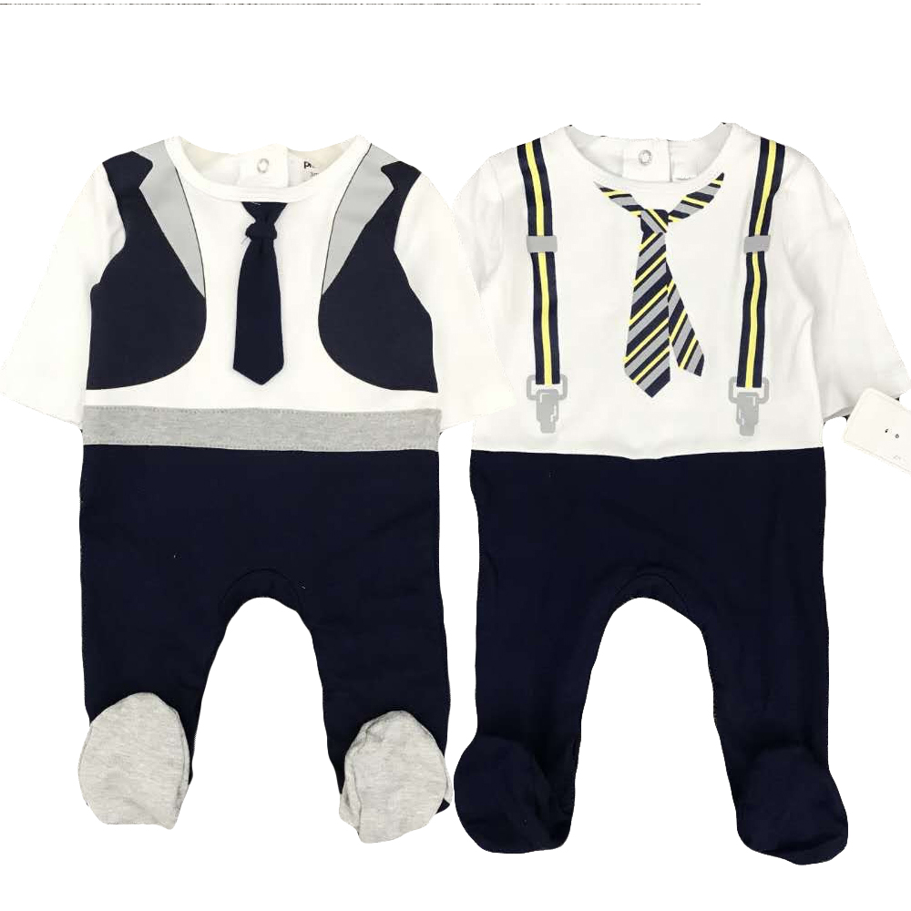 Bộ 2 sleepsuit liền tất bé trai họa tiết tuxedo các size cho bé 0-12 tháng