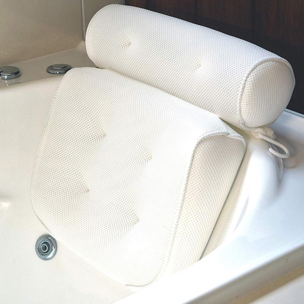 Mesh Bathtub Bath Pillow Non-Slip Head Shoulder Neck Back Rest Cushion White