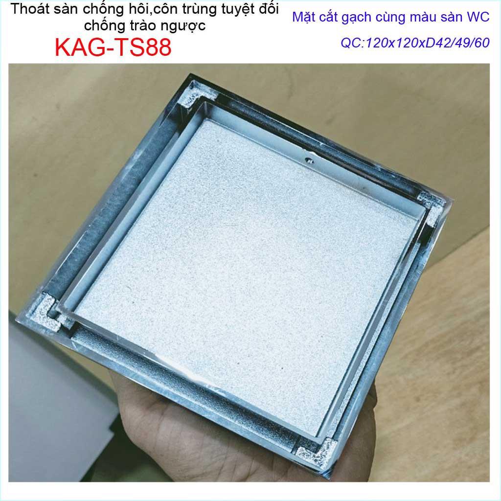 Thoát sàn mặt cắt gạch 12x12cm, thoát sàn âm KAG-TS88, phễu thoát sàn chống hôi chống côn trùng Inox Roca