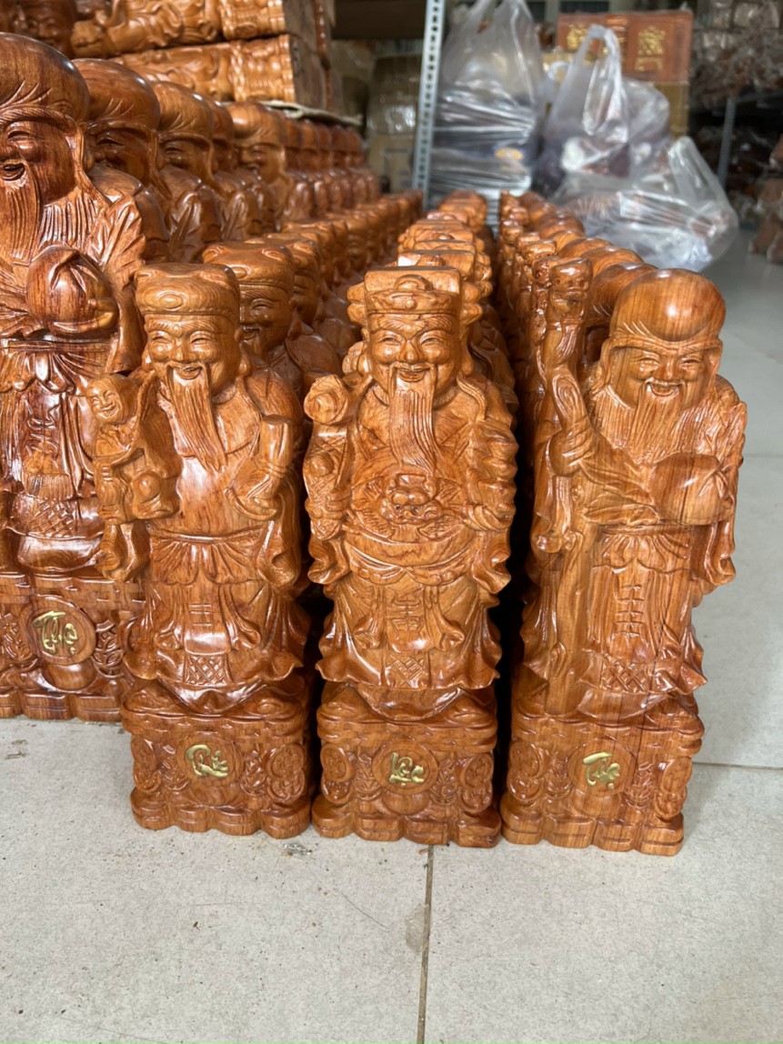 Tượng tam đa Phúc Lộc Thọ gỗ hương nguyên khối cao 50cm