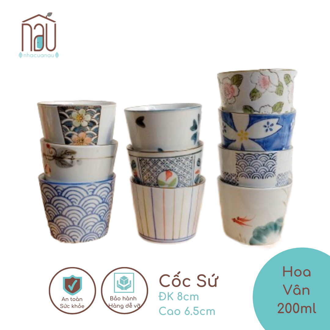 Cốc Hoa Vân phong cách Nhật thể tích 200ml uống trà xanh, trà hoa, nước vối, khuôn flan lớp men mát mượt