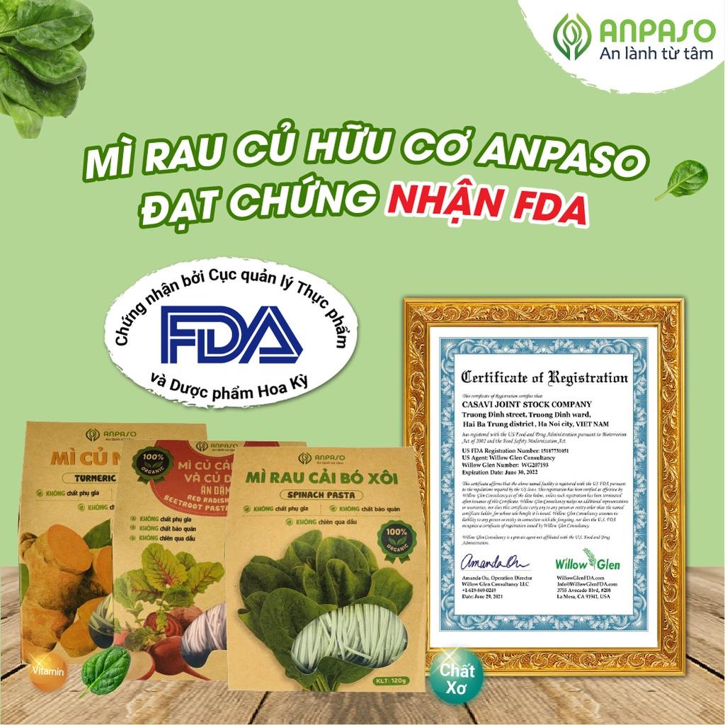 Mì Rau Củ Giảm Cân Organic Hữu Cơ Cải Bó Xôi Anpaso, mỳ rau củ Eat clean, ăn chay, không chiên nóng 300g