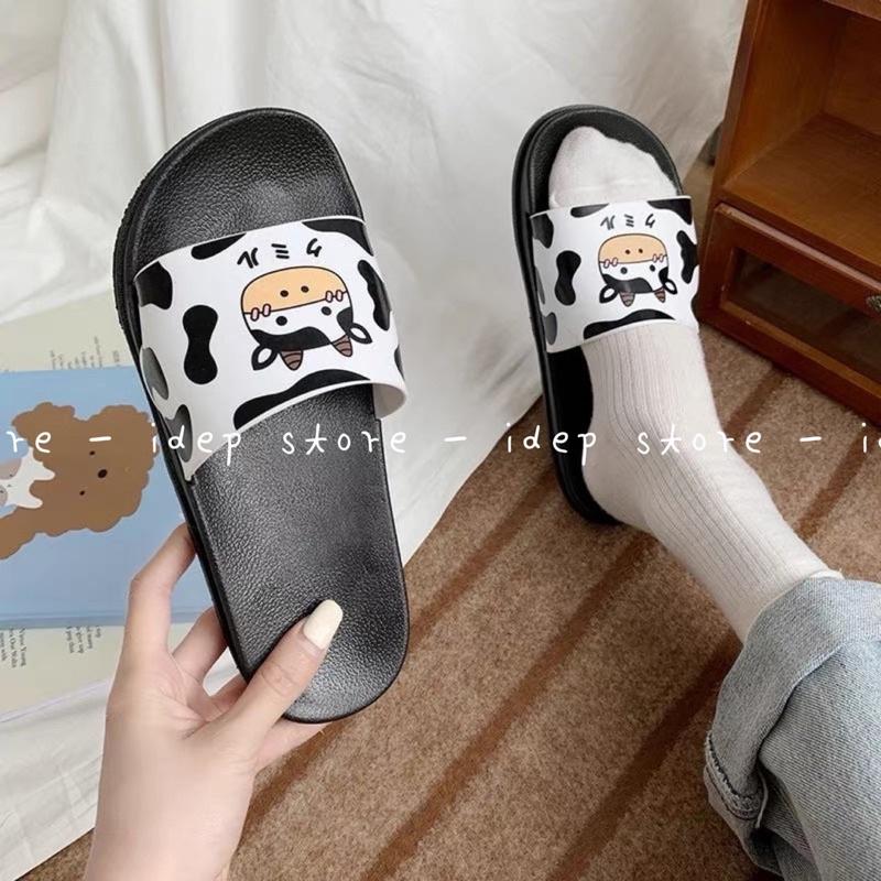 Dép Bò sữa nữ quai ngang đế cao su PU nguyên khối đi mưa chống trơn iDÉP- DL121 - Đen