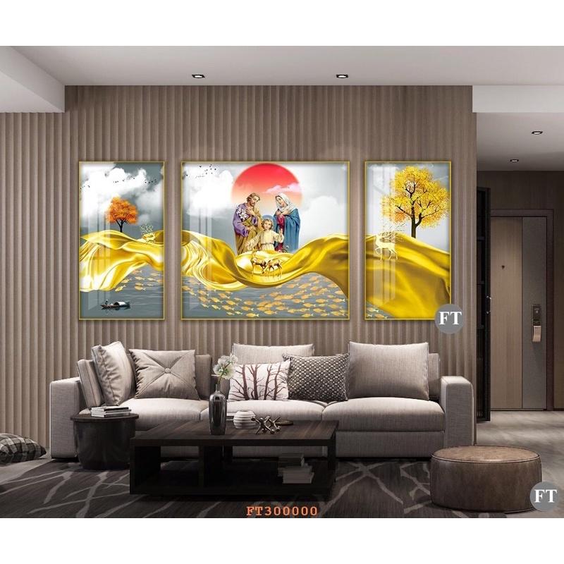 Tranh tráng gương bộ 120x60cm ba bức chủ đề phong cảnh tài lộc may mắn nhiều kích thước