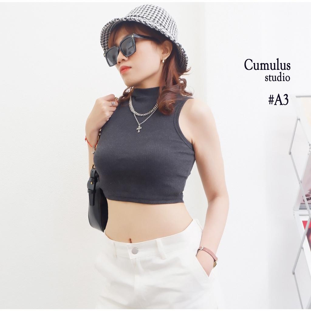 Áo croptop cổ lọ sát nách Cumulus chất thun gân A03