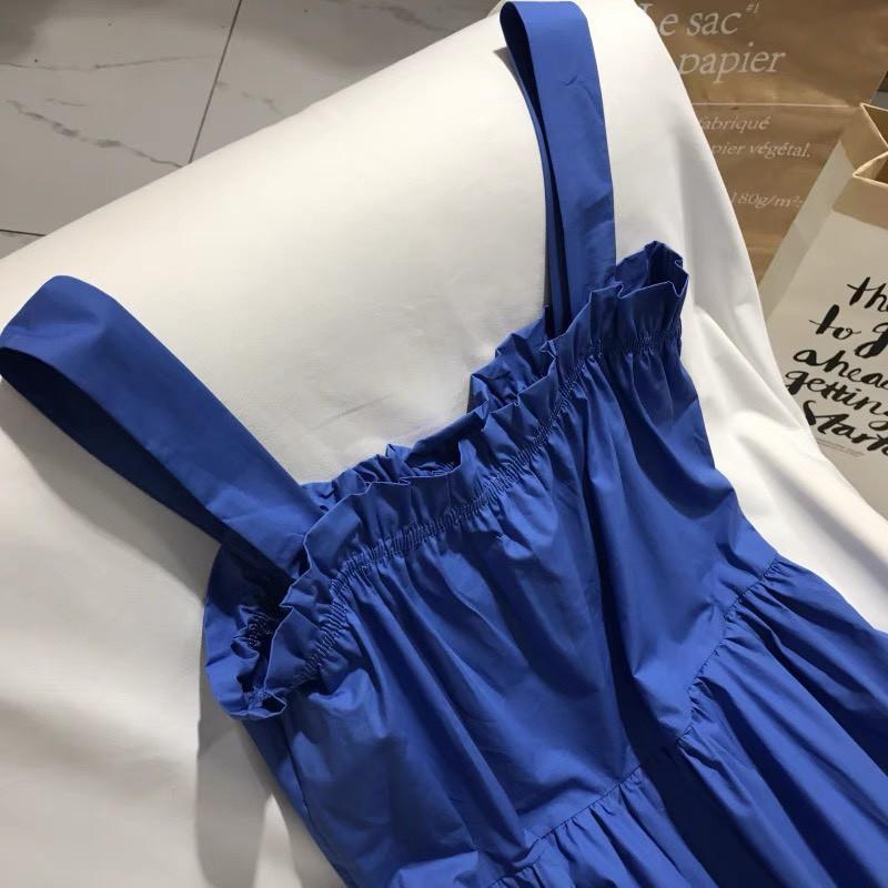 ĐẦM MAXI XÒE 2 DÂY CỔ VUÔNG BO CHUN PHỐI BÈO-hình trải sàn