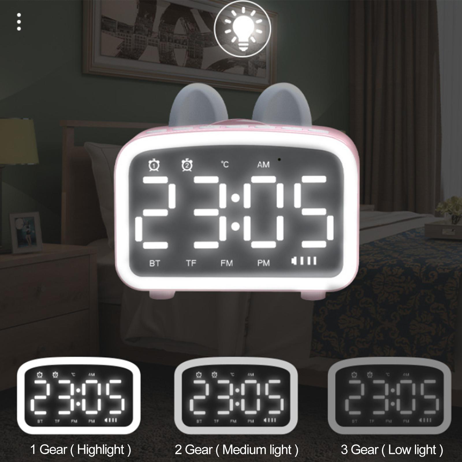 Clock Wireless Bluetooth Speaker Temperature Display for Bedside Pink
