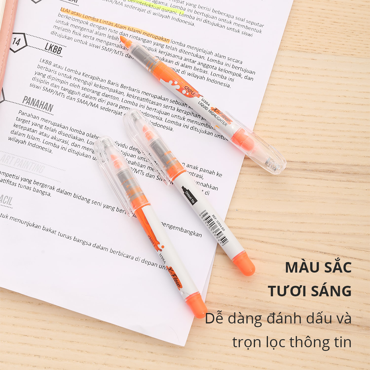 Bút nhớ dòng Deli - dấu dòng, highlight - Mực Hồng/Xanh lá/Cam/Vàng - Combo 2 chiếc - EU35440