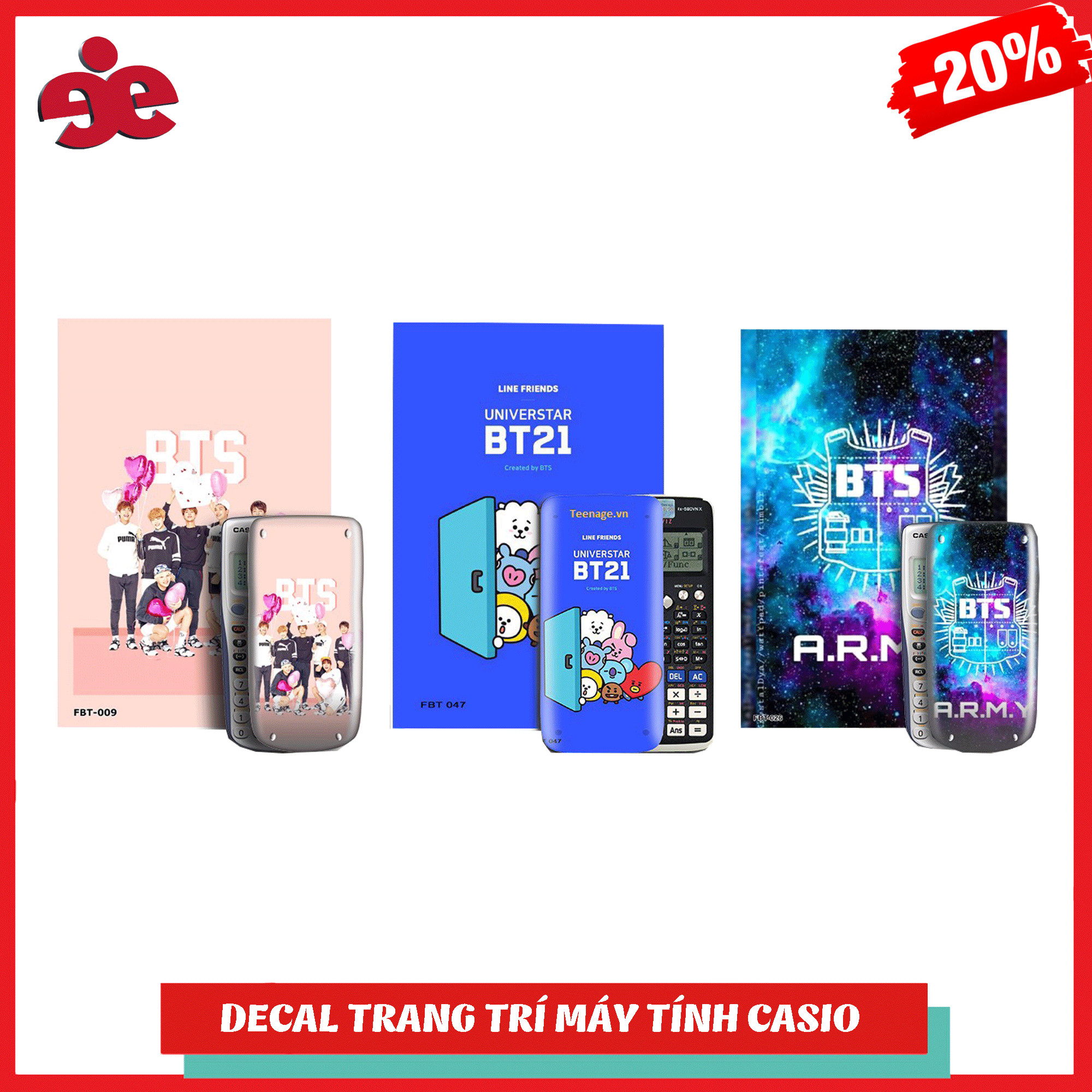 COMBO 3 ĐECAL TRANG TRÍ MÁY TÍNH CASIO / VINACAL  NHÓM NHẠC BTS