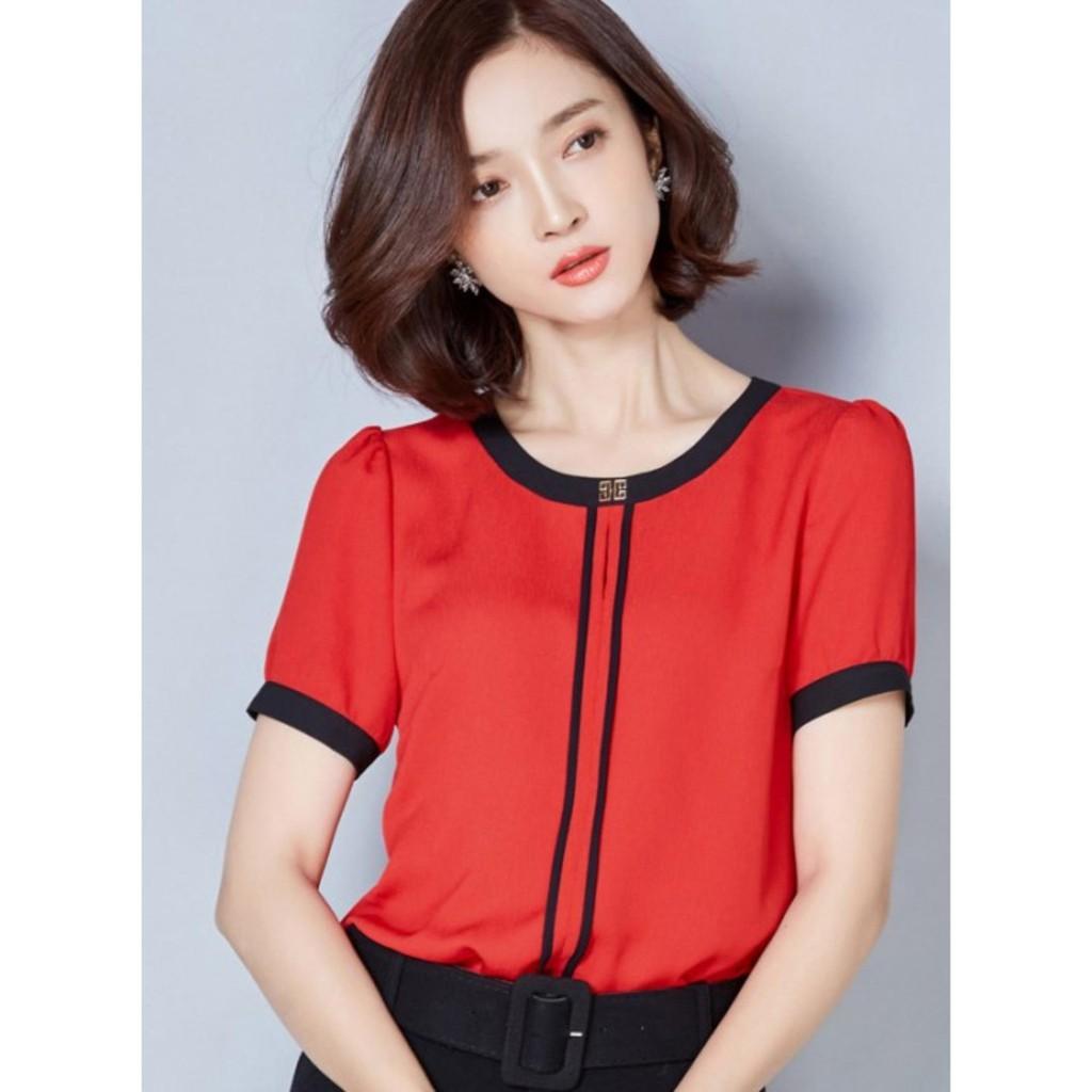 Aó công sở viền đen tay ngắn