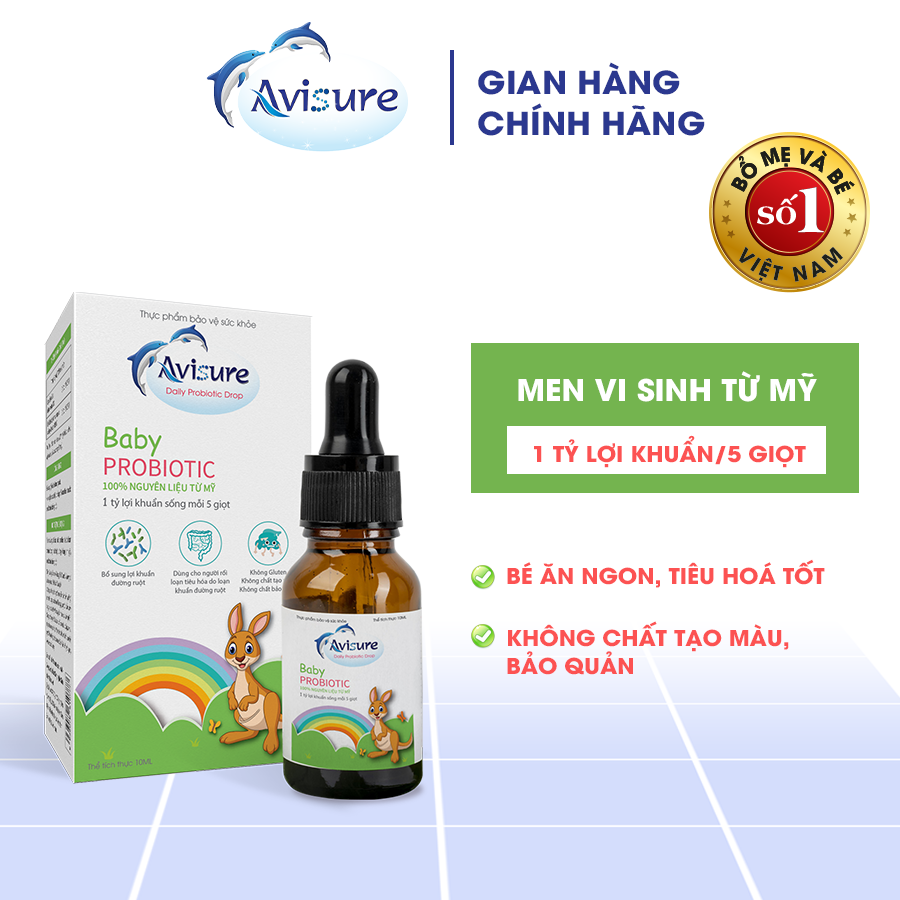 Avisure Baby Probiotic bổ sung 1 tỷ lợi khuẩn mỗi 5 giọt từ Mỹ cho bé ăn ngon, tiêu hoá tốt, đề kháng khoẻ