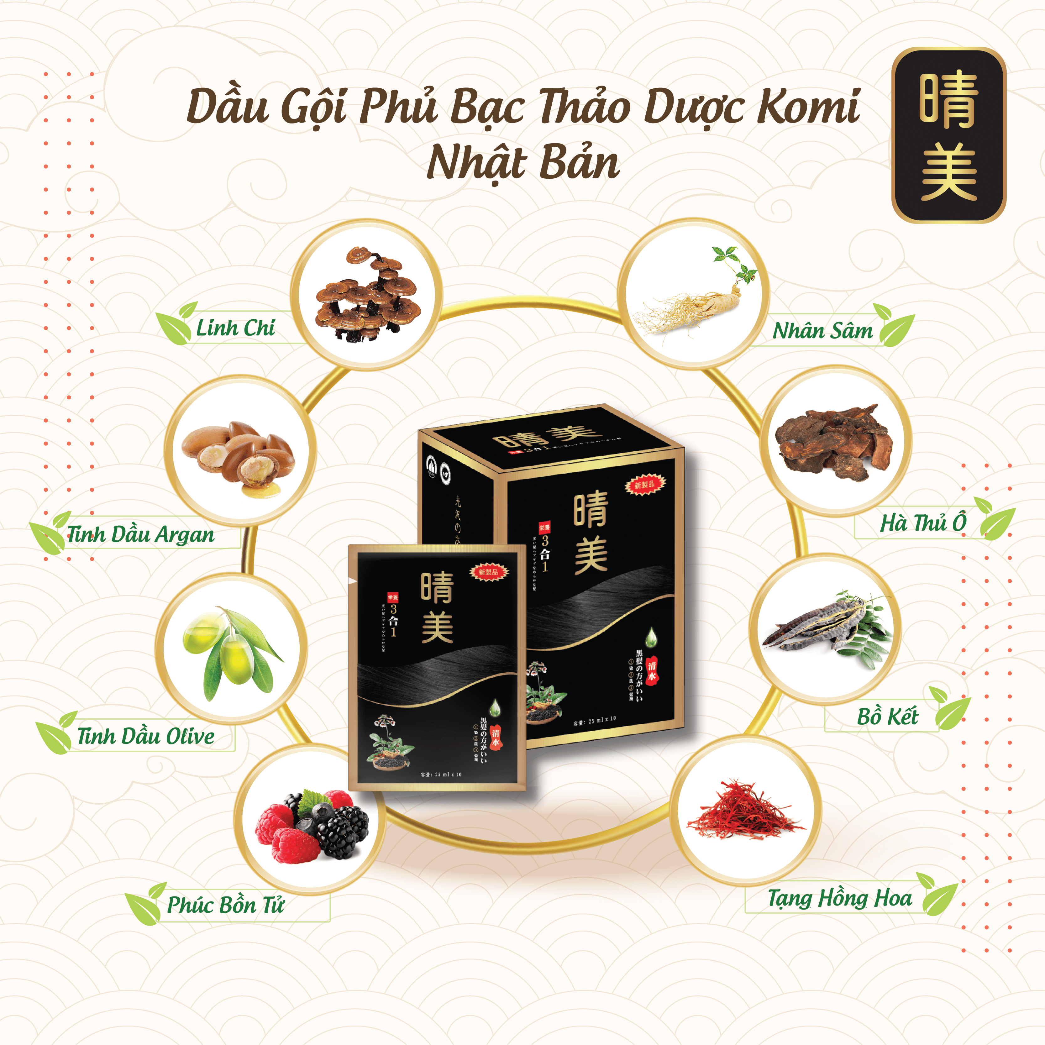 Hộp dầu gội phủ bạc thảo dược thiên nhiên Komi Nhật Bản