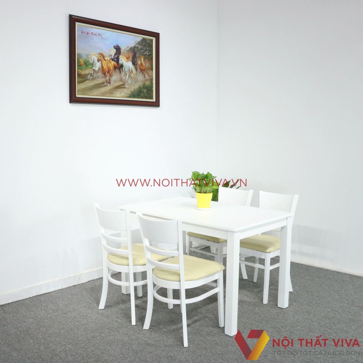 Bộ Bàn Ăn Cherry Gỗ Xuất Khẩu 4 Ghế Màu Trắng