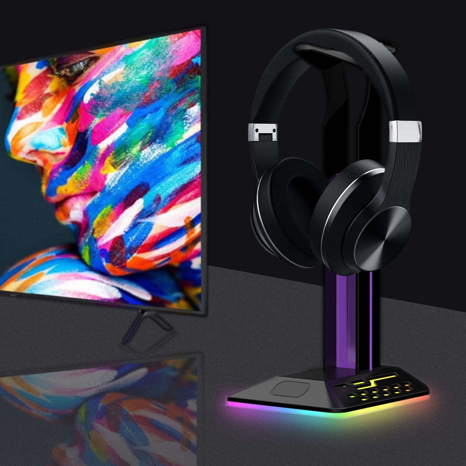RGB Headphones Stand with 2 USB Ports Desktop Headset Stand Headset Rack for Table Desktop