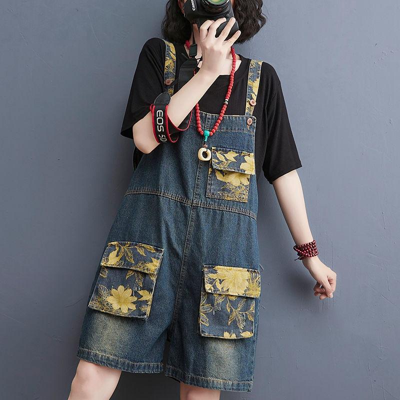 Quần Yếm Ống Rộng Size Lớn Thời Trang Cho Nữ - Quần short Denim tổng thể 2-07 - M Khuyến nghị 90-110 kg