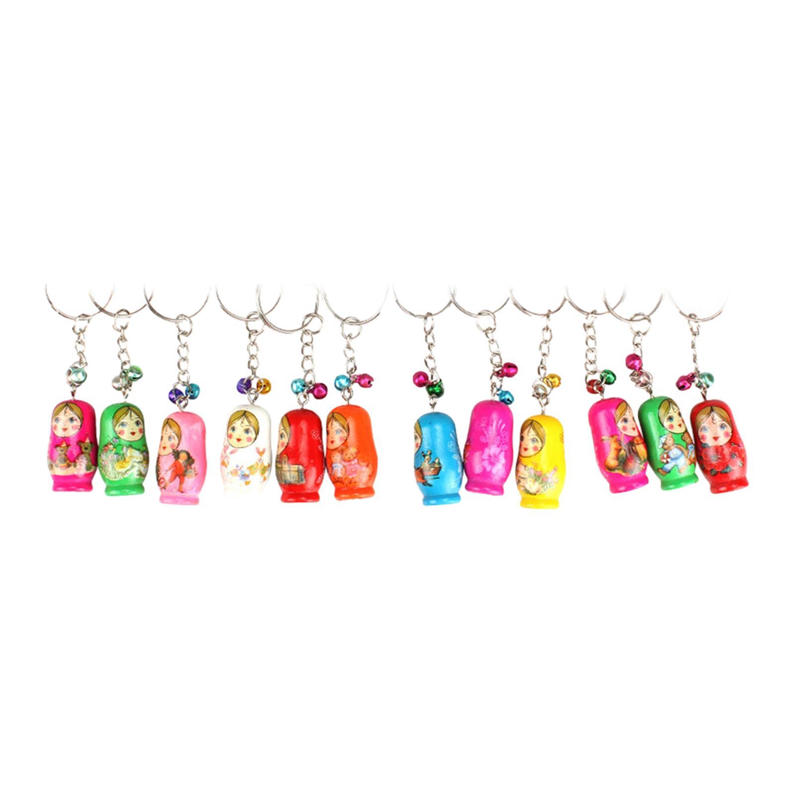 12 Pieces Russian Nesting Dolls Keychain Bags Wooden Stacking Dolls Pendant