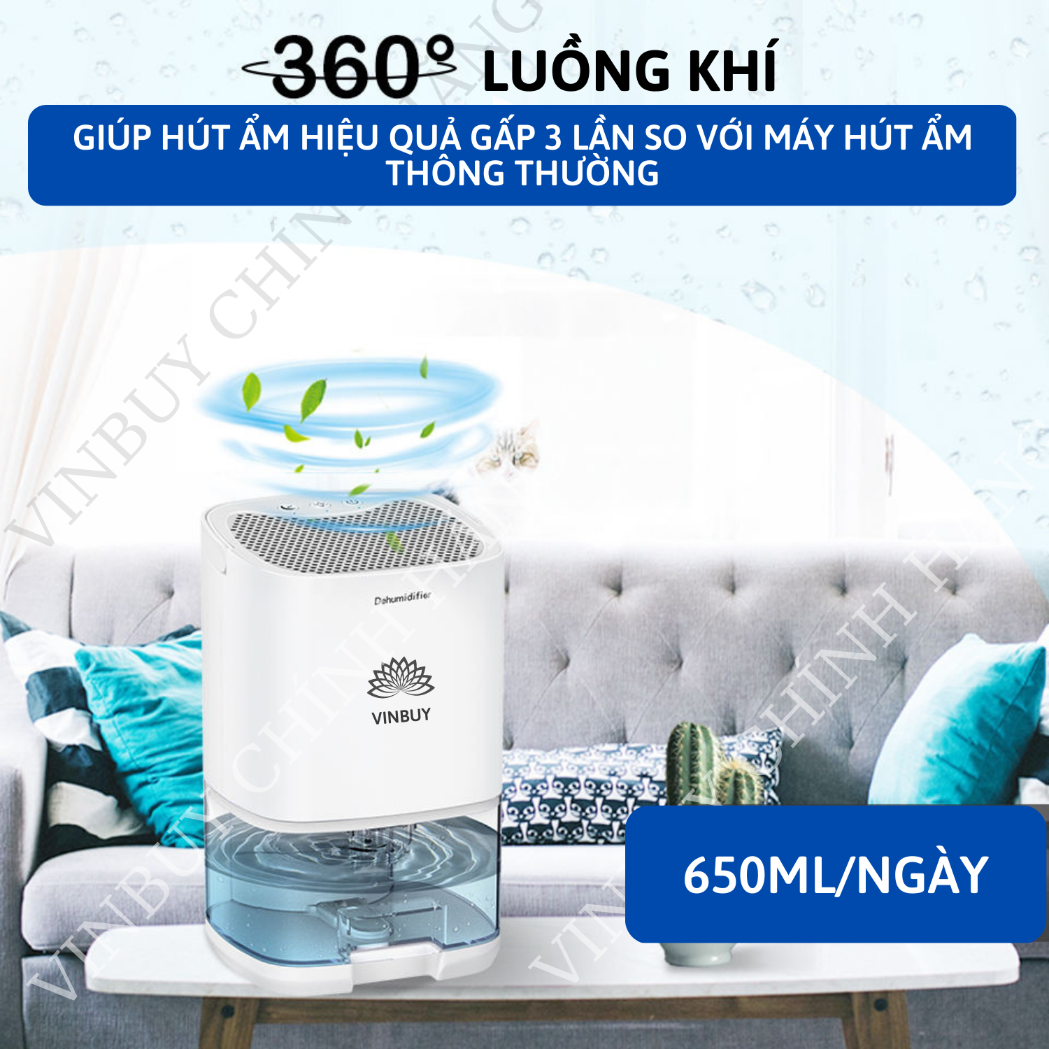 Máy hút ẩm không khí, hút ẩm gia đình gia dụng hàng chính hãng VinBuy, tiện lợi cho phòng ngủ, tủ quần áo, giảm ẩm mốc, lọc không khí loại bỏ chất ô nhiễm, tiếng ồn thấp