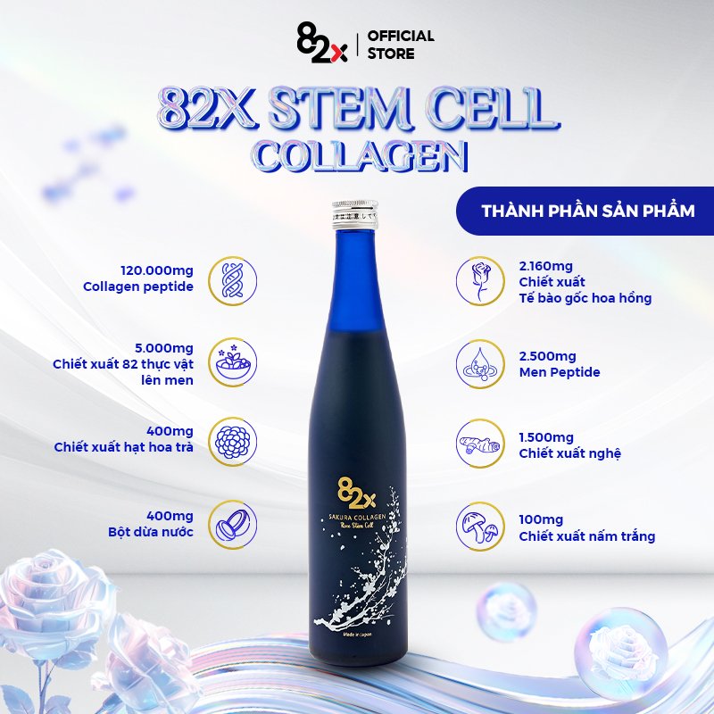 Nước Uống 82X STEM CELL COLLAGEN Hàm Lượng 120.000mg collagen, Tế bào gốc hoa hồng Damask