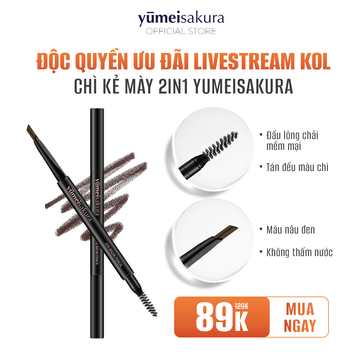 Chì Kẻ Mày Bền Màu Lâu Trôi Yumeisakura Nhật Bản - Màu Nâu Đen