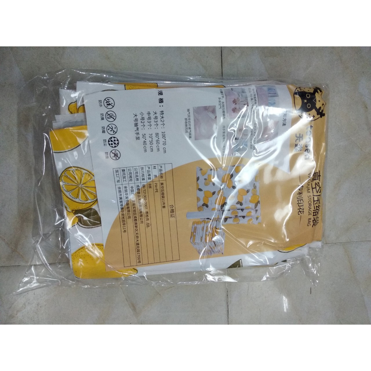 Combo 10 Túi hút chân không đựng chăn, quần áo, ga gối hình trái chanh kèm tay bơm (A)