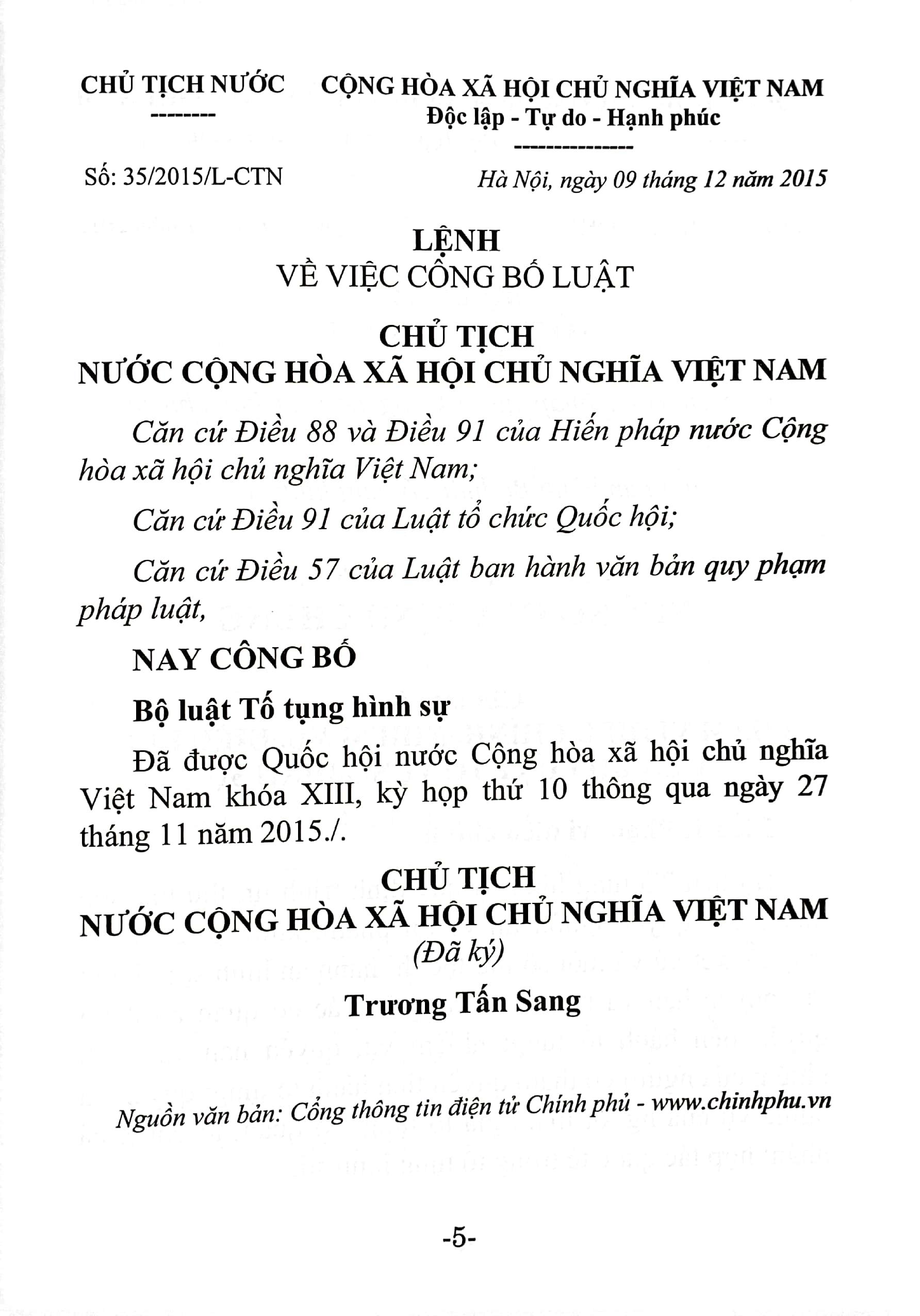 Bộ luật Tố Tụng Hình Sự (Hiện Hành) (Sửa Đổi, Bổ Sung Năm 2021)