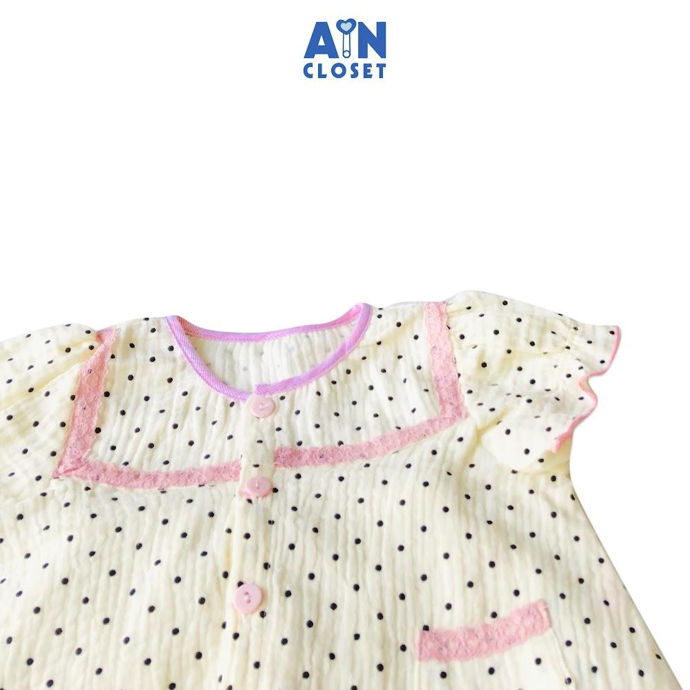 Bộ quần dài áo tay ngắn bé gái họa tiết Bi viền hồng xô muslin - AICDBGAW9YY1 - AIN Closet