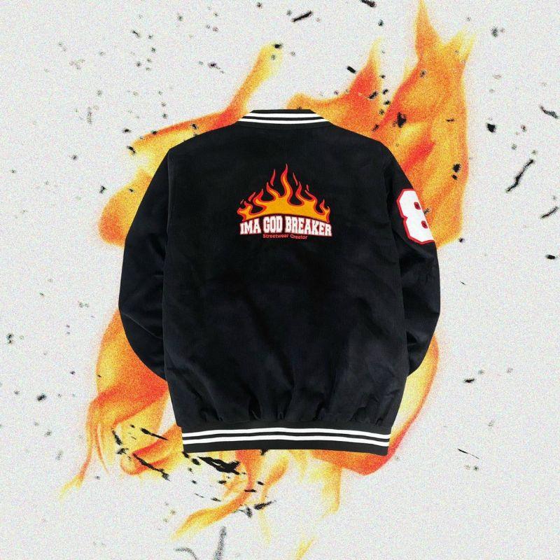 Áo khoác dù Bóng chày Unisex Áo Khoác Gió Màu Đen kiểu Bomber jacket Lửa Số 8 Chống Nắng Chống Lạnh Siêu tốt, Áo khoác bomber bóng chày cúc bấm cực đẹp, phong cách thể thao, chống nắng tốt