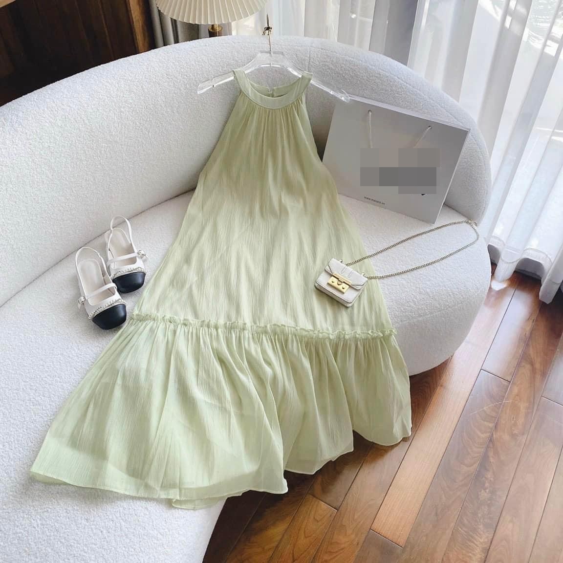 ĐẦM DÂY CỔ YẾM DÀI MIDI SUÔNG TRƠN XANH BƠ SÁT NÁCH HẠ EO MAXI ĐUÔI CÁ DẠO PHỐ ĐI TIỆC ĐI CHƠI ĐI BIỂN