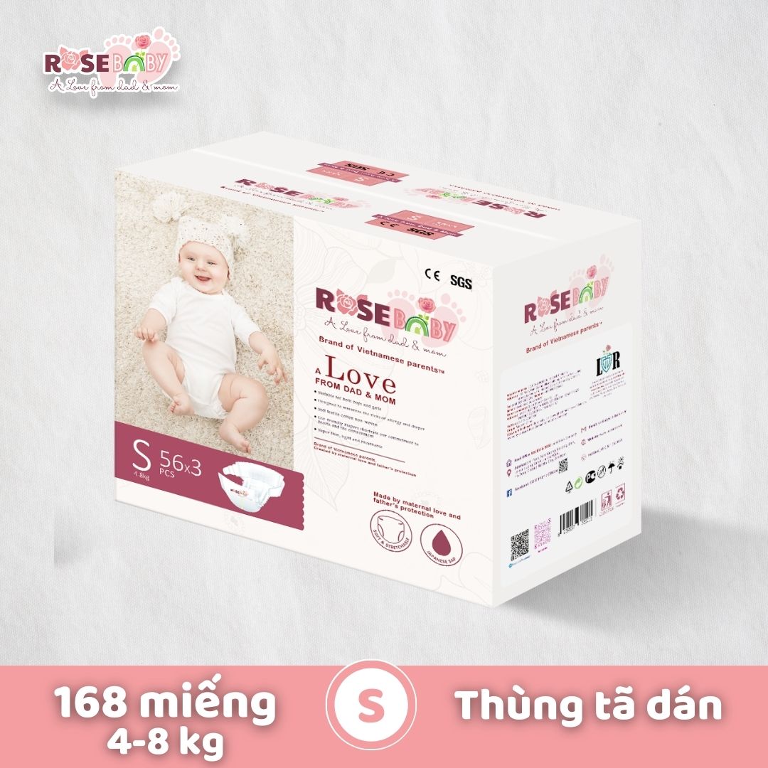 Thùng Bỉm Dán Rose Baby Size S56 (168 miếng)