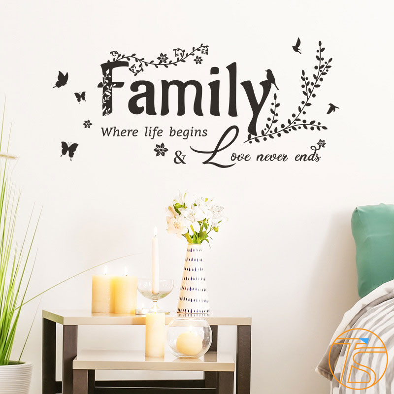 Decal trang trí dán tường mẫu chữ Family khổ 30x60cm