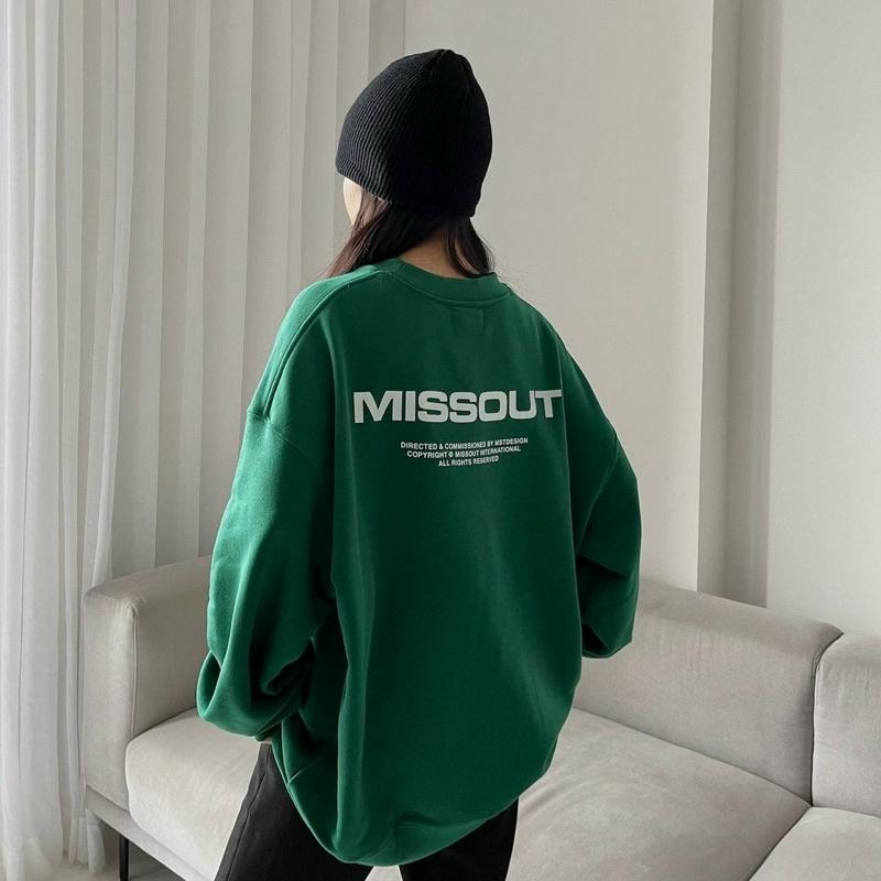 Áo sweater nỉ chân cua Unisex MISSOUT màu XANH LÁ/NÂU/KEM/XÁM Nam nữ unisex Áo missout tay dài