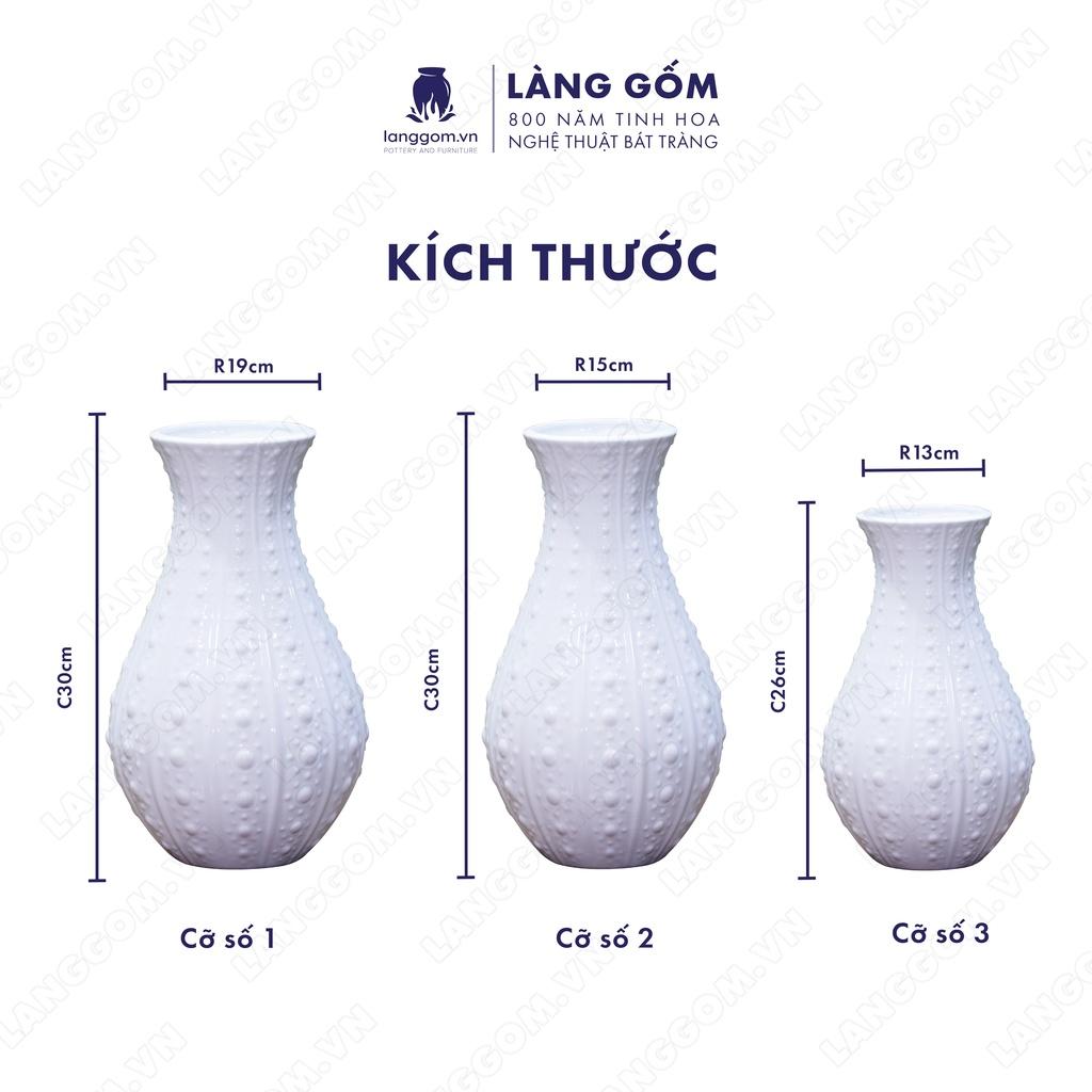 Bình hoa trang trí, Lọ hoa men trắng sọc bi - Gốm sứ Bát Tràng - langgom.vn