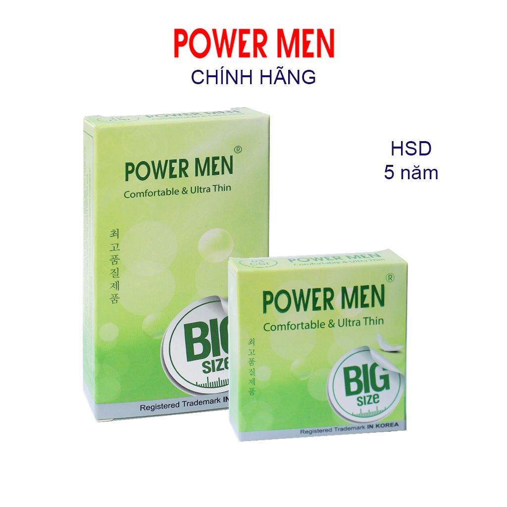 Bao cao su POWER MEN  Hộp 12 bcs siêu mỏng, truyền nhiệt, size lớn 55mm