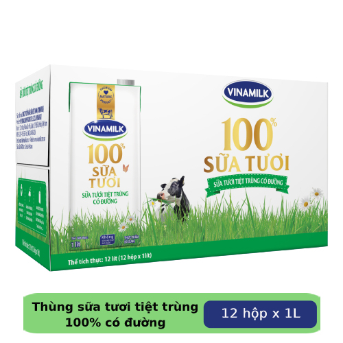 Thùng 12 Hộp Sữa Tươi Tiệt Trùng Vinamilk 100% Có Đường (1L)