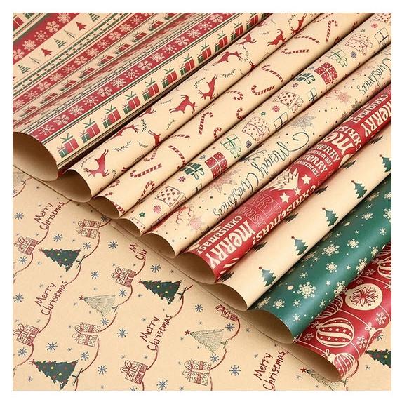 SET 5 TỜ GIẤY GÓI QUÀ mẫu Giáng Sinh 53cmx78cm GIẤY BÓNG | Set 5 Giấy gói quà kraft 50X70CM phong cách Châu Âu