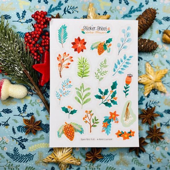Sticker sheet winter flowers - chuyên dán, trang trí sổ nhật kí, sổ tay | Bullet journal sticker - unim063