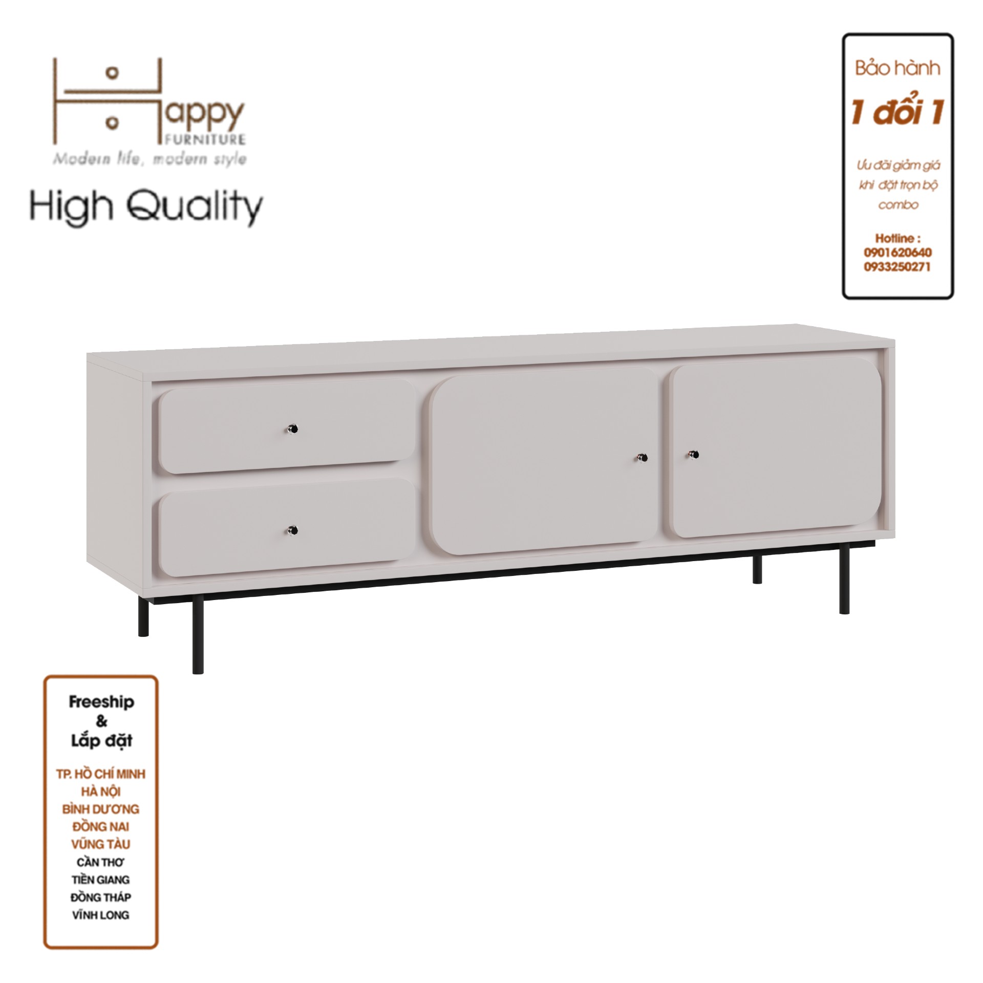 SWEETY , Tủ TV 2 cánh mở - 2 ngăn kéo - chân sắt , 160cm x 40cm x 56cm , KTV_016