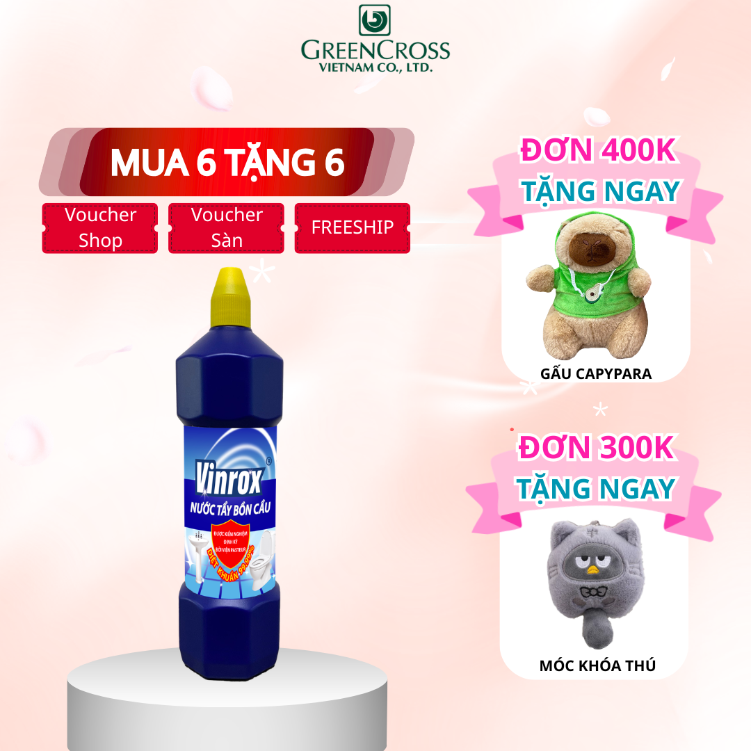 [MUA 2 TẶNG 2] Combo 2-6 CHAI Nước Tẩy Bồn Cầu VINROX 1L Fresh Diệt Khuẩn 99.99%, Khử Mùi hiệu quả