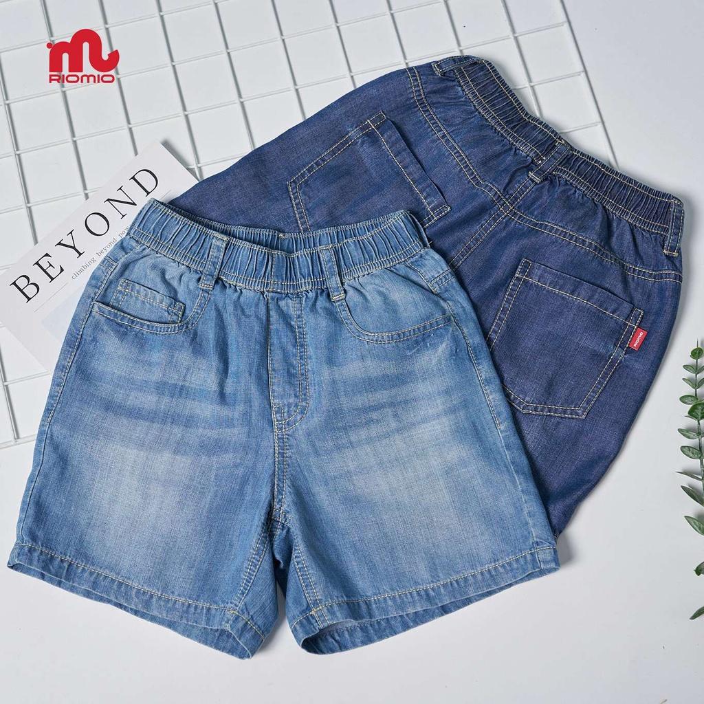 Quần short jean bé trai 3-11 tuổi (15-40kg) RIOMIO sooc bò ống rộng cạp chun 100% cotton sợi tencel - RM217